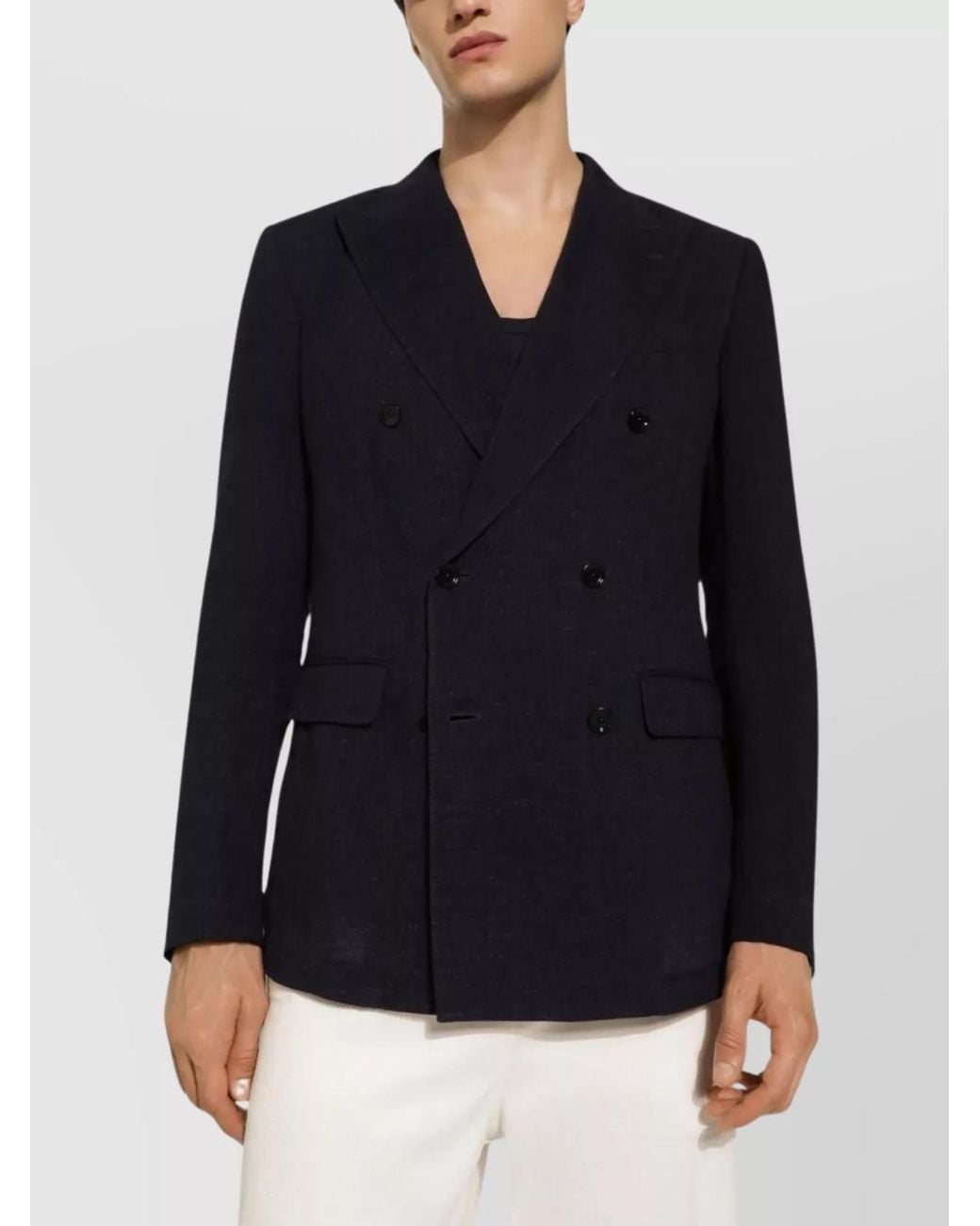 Dolce & Gabbana Blue Linen Double-Breasted Blazer for men