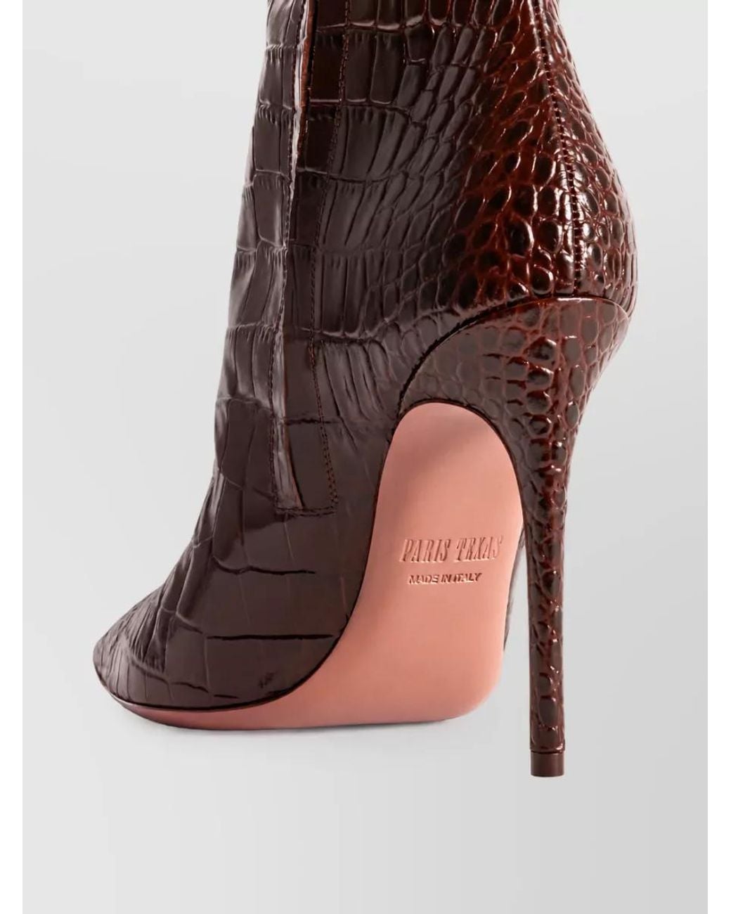 Paris Texas Brown Leather Crocodile Print Knee High Boots
