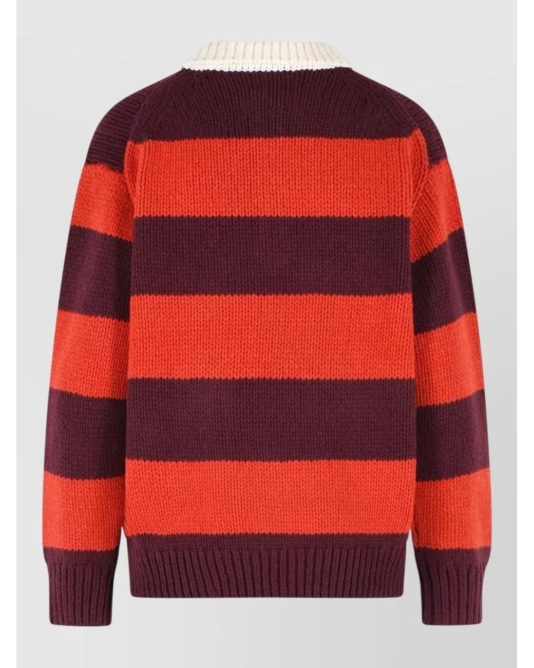 Polo Ralph Lauren Red Rugby Striped Chunky Knit Wool Sweater