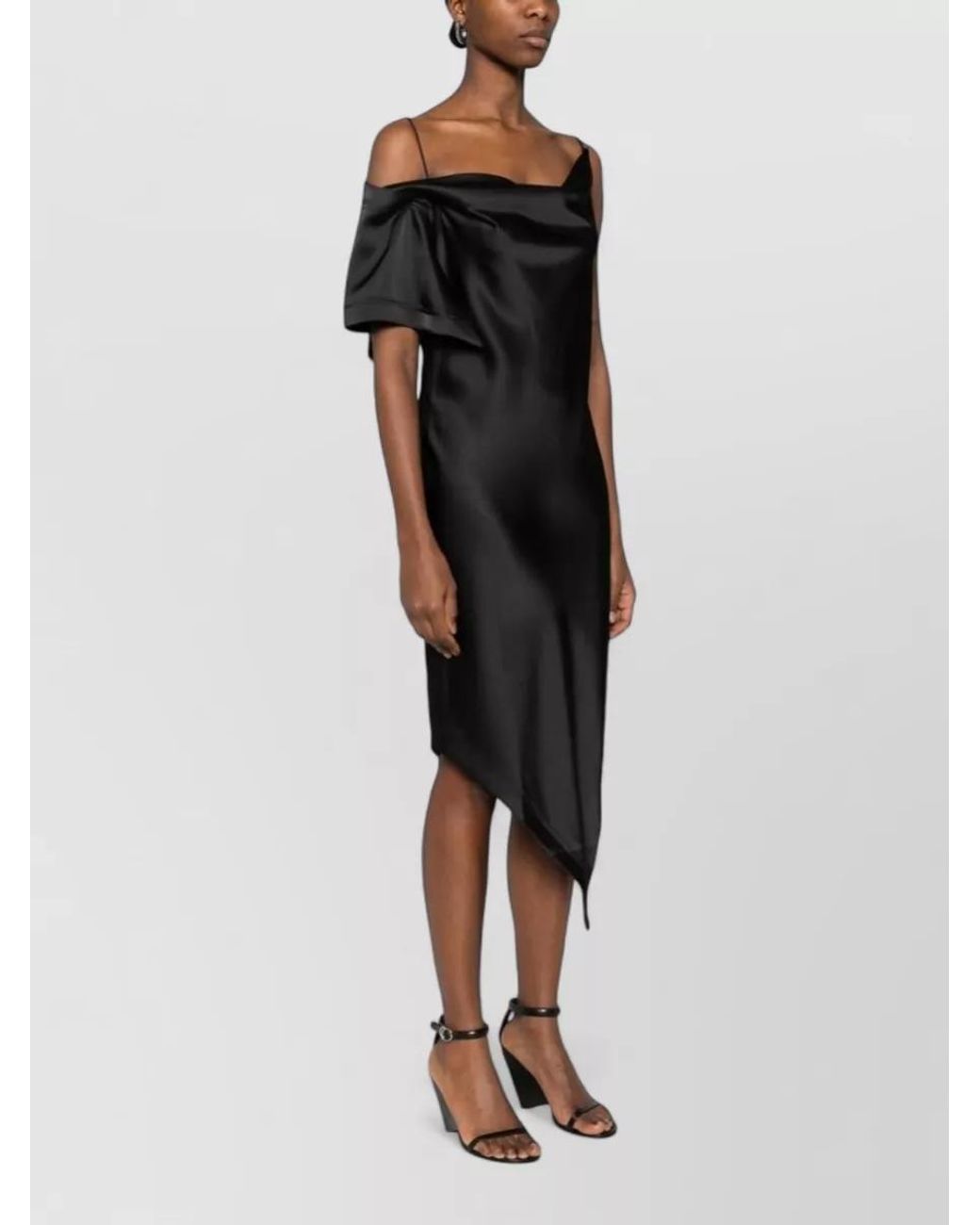 IRO Black Draped Asymmetric Spaghetti Strap Midi Dress