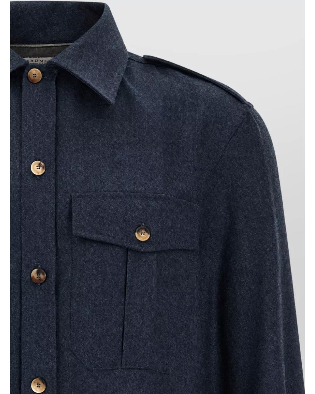 Brunello Cucinelli Blue Wool Flannel Shirt Jacket for men