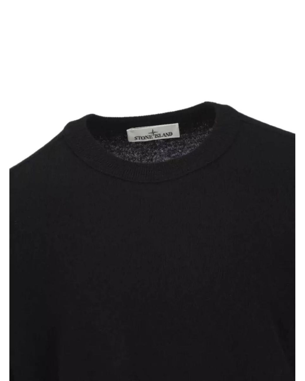 Stone Island Black Virgin Wool Ribbed Crew Neck Sweater for men