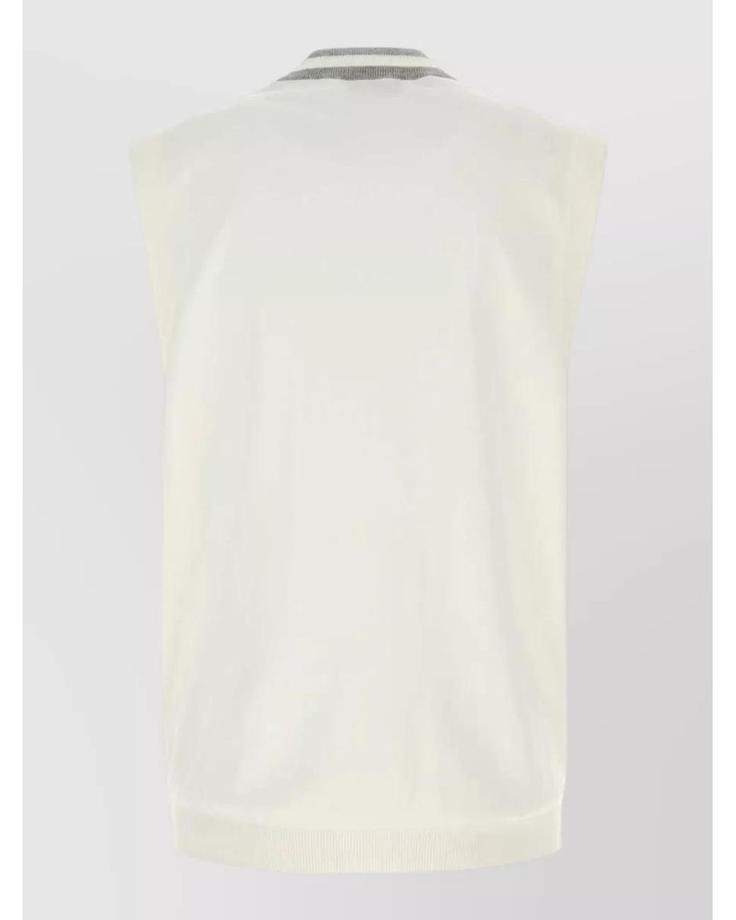 Brunello Cucinelli White Cotton V-Neck Sleeveless Top for men