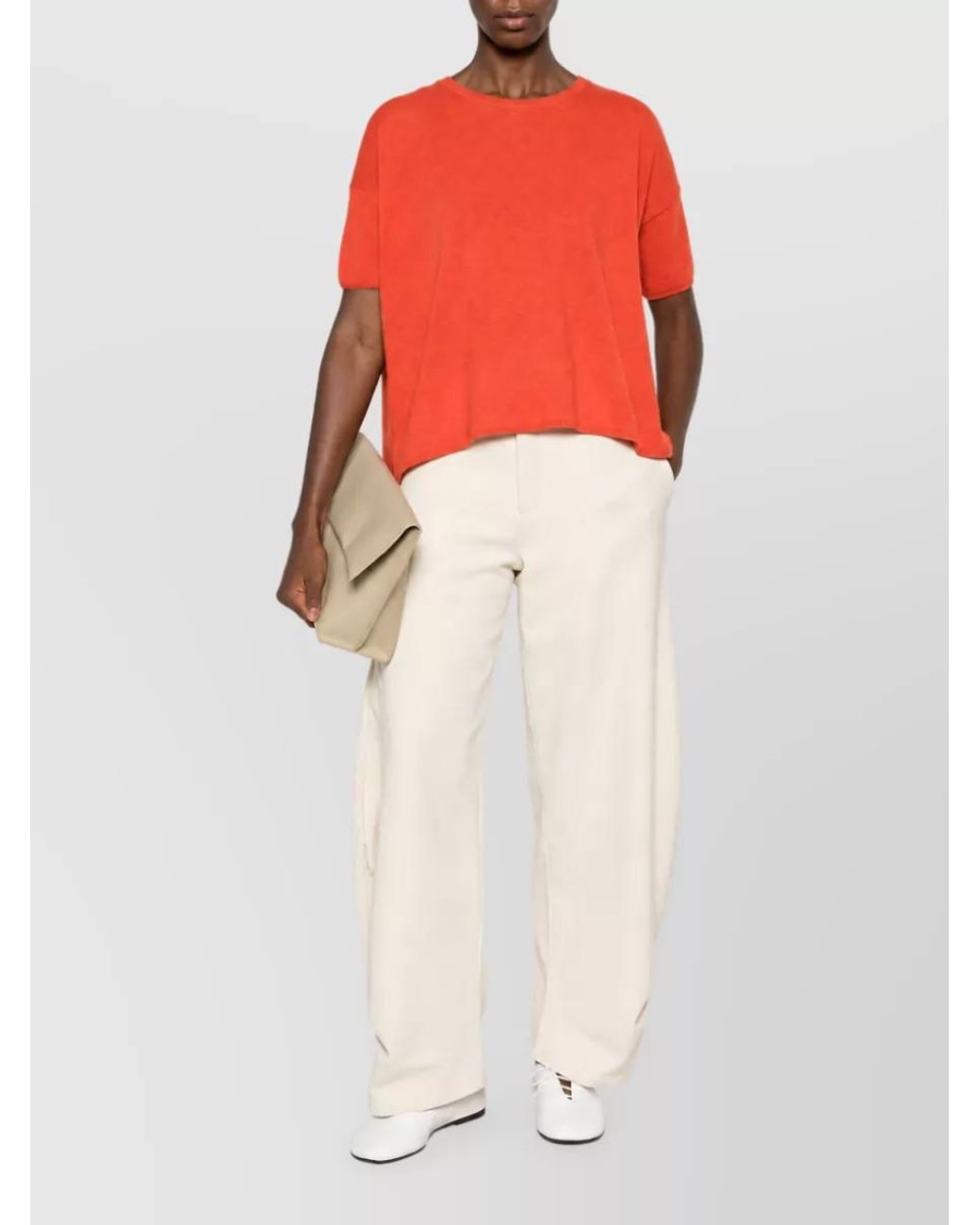 C.t. Plage Red Cashmere Fine-Knit Crew-Neck Short-Sleeve Top