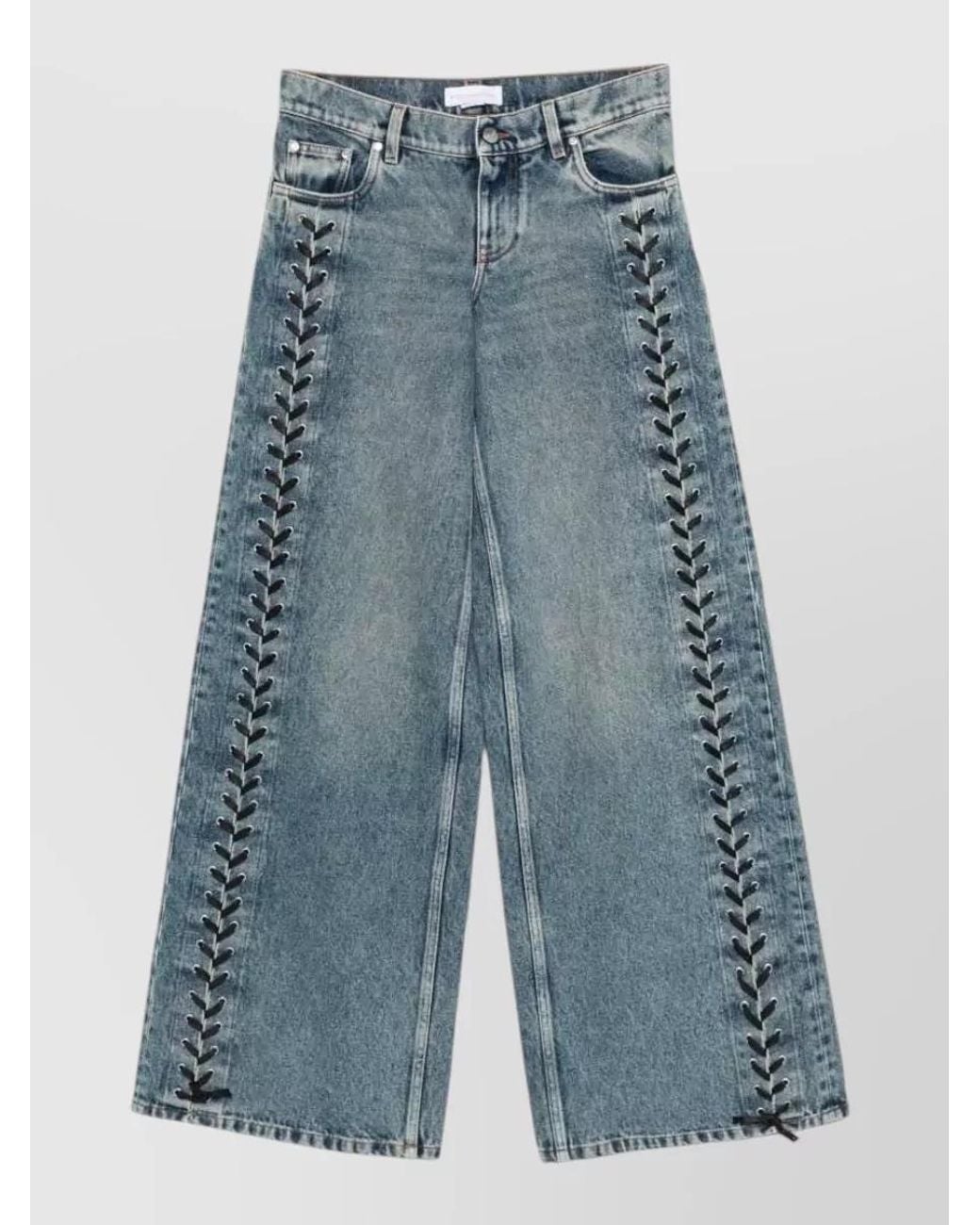 Stella McCartney Blue Denim Low-Rise Wide-Leg Lace-Up Jeans