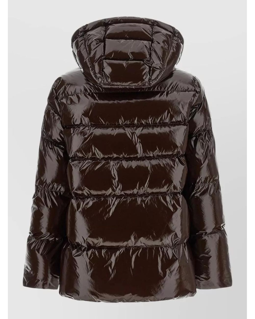 Pinko Brown Glossy Quilted Hooded Down Jacket