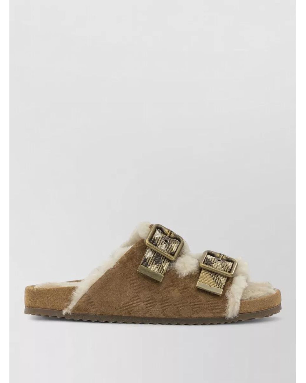 Burberry Multicolor Shearling Trim Check Slippers