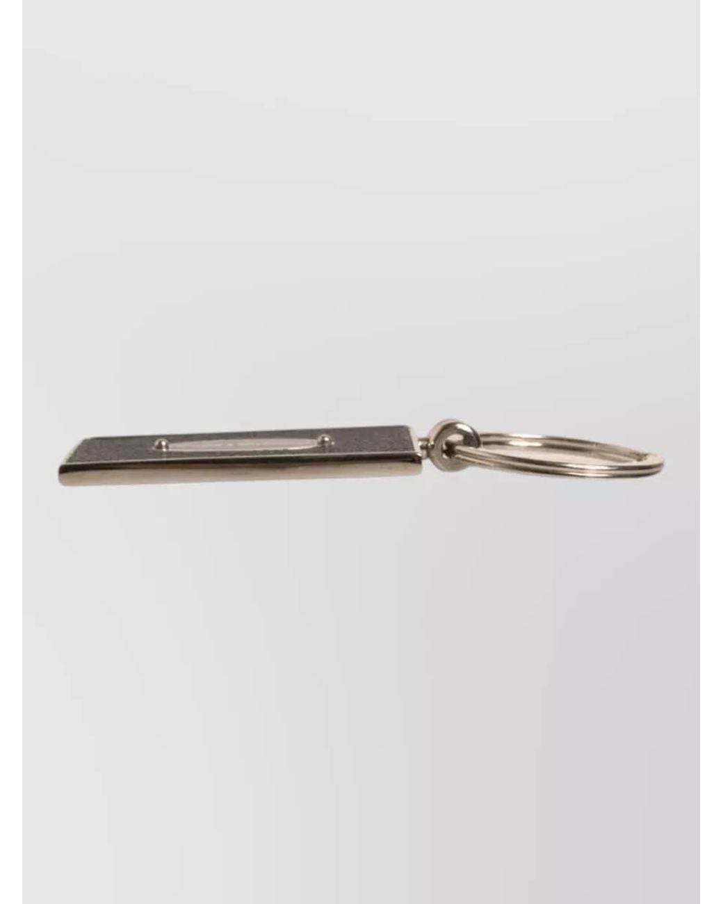Dolce & Gabbana Gray Leather Logo Metal Ring Keychain for men
