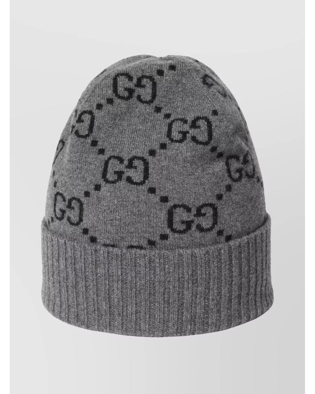 Gucci Gray Cashmere Ribbed Gg Logo Beanie for men