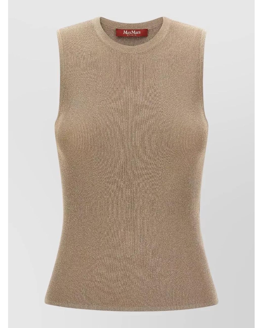Max Mara Natural Metallic Ribbed Sleeveless Knitted Top