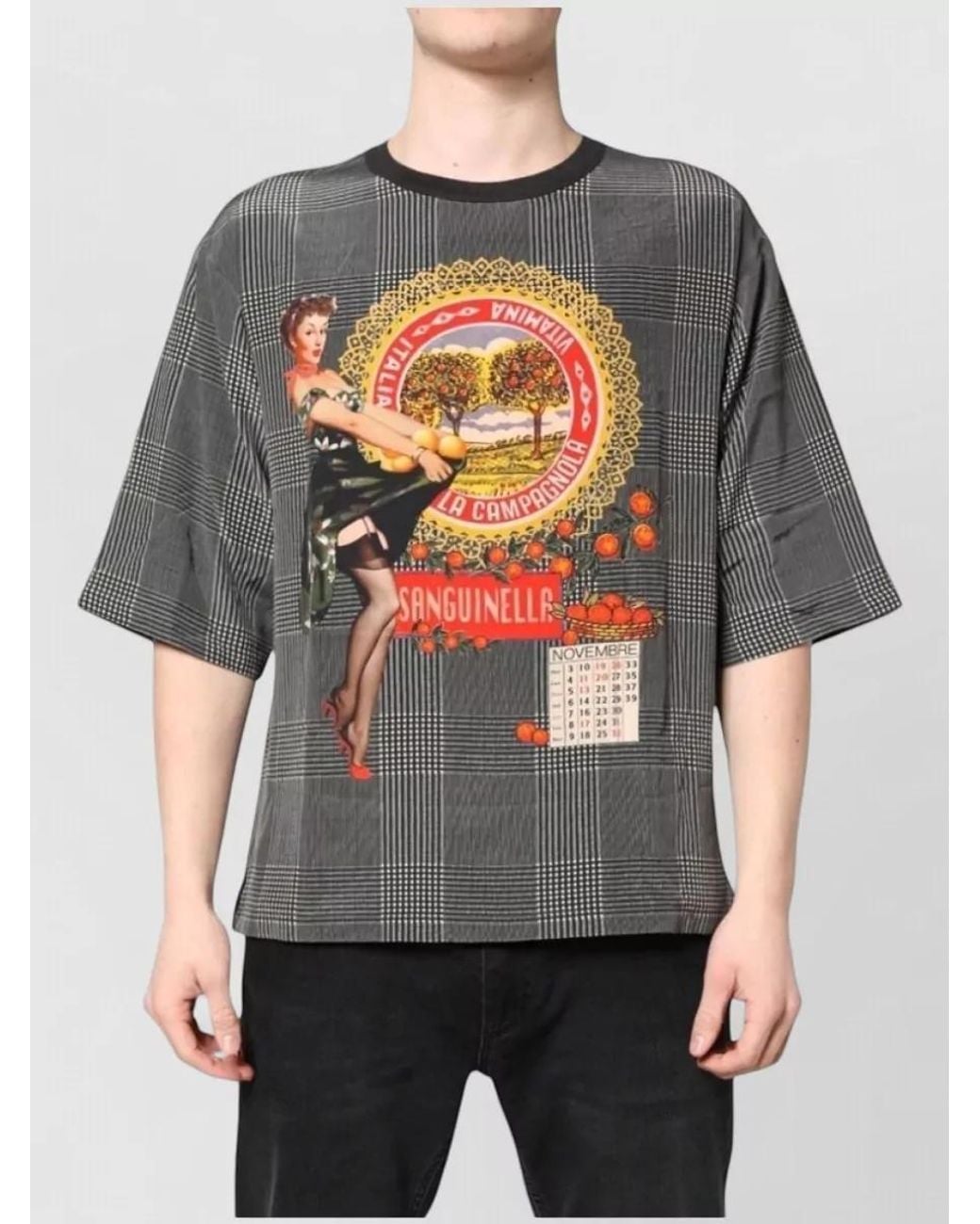Dolce & Gabbana Gray Silk Graphic Print Short-Sleeve T-Shirt for men