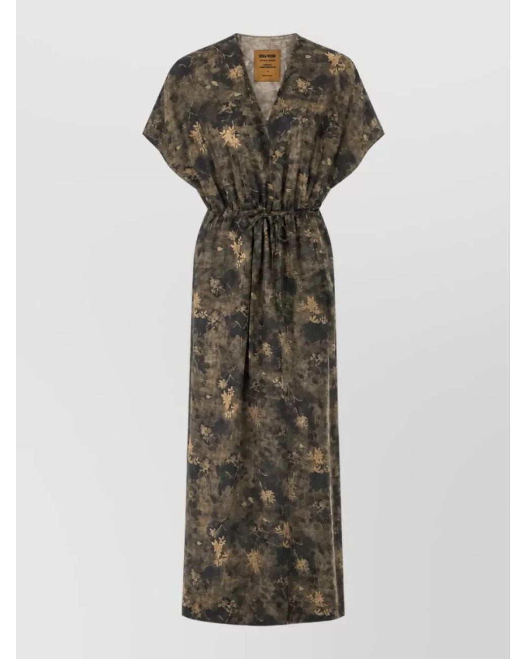 Uma Wang Green Floral Print V-Neck Short-Sleeve Midi Dress