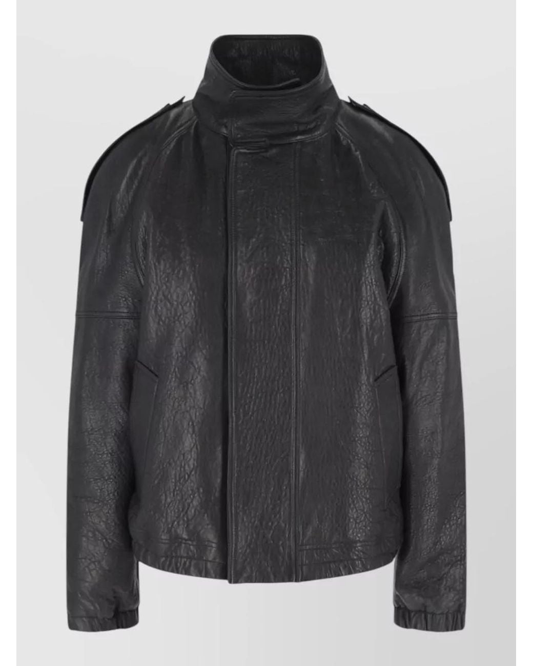 Saint Laurent Black Lamb Leather High-Neck Oversized Coat