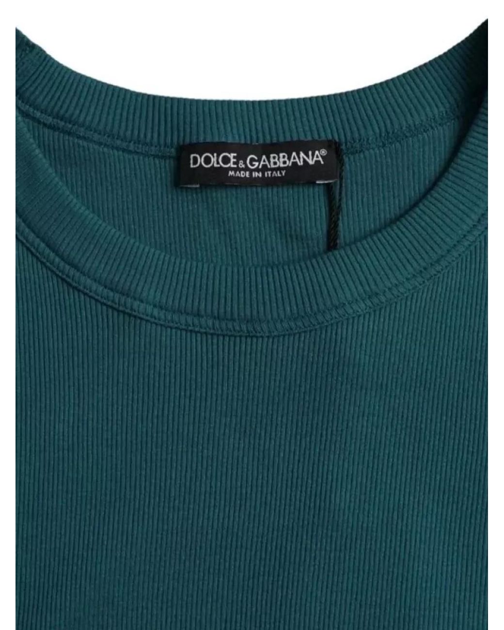 Dolce & Gabbana Green Ribbed Cotton Short-Sleeve T-Shirt for men