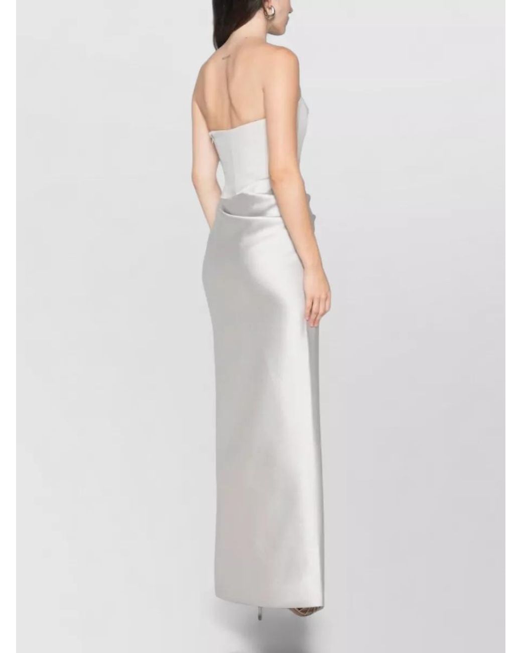 Solace London White Satin Strapless Draped Maxi Dress