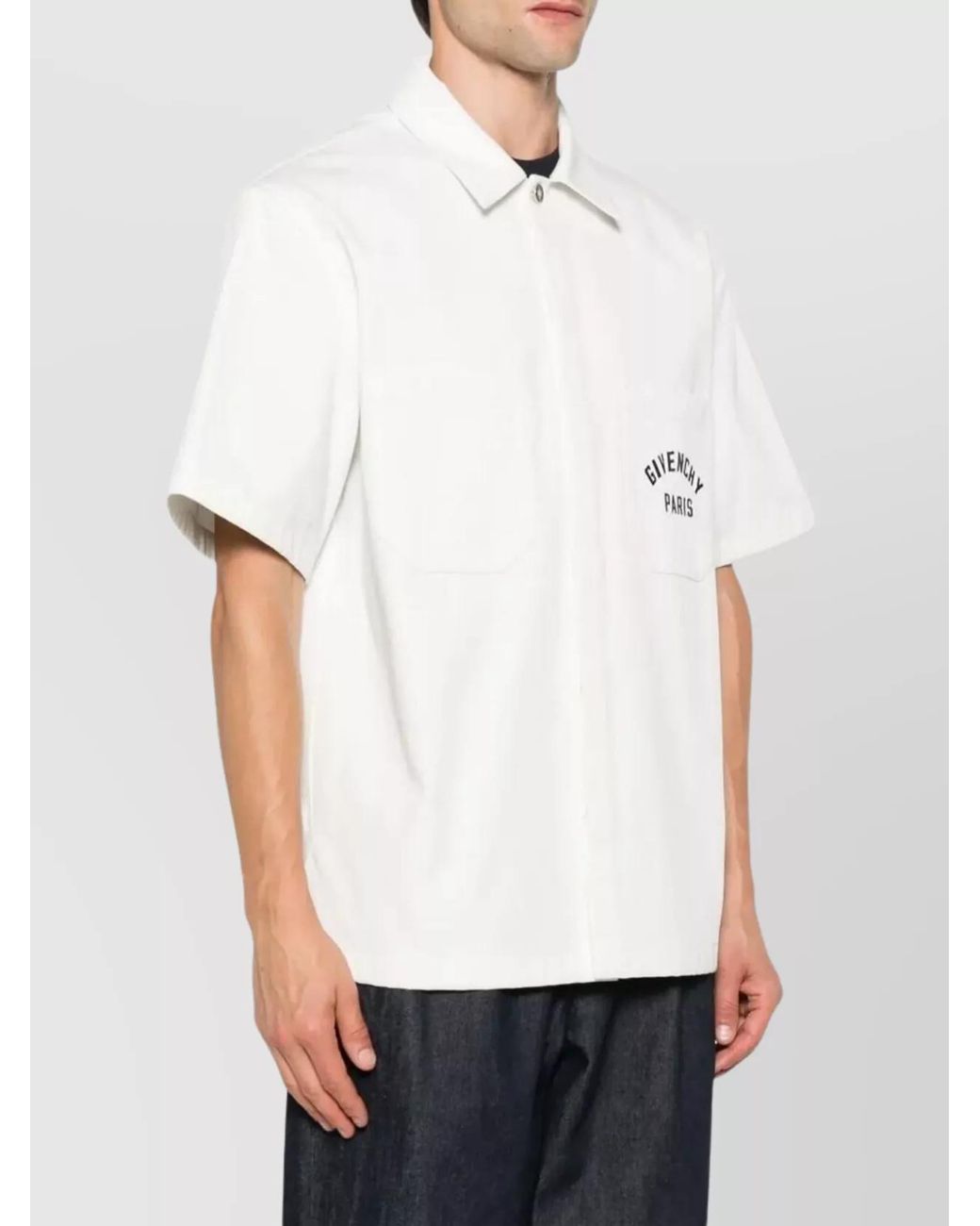 Givenchy White Cotton Short-Sleeve Logo-Embroidered Shirt for men
