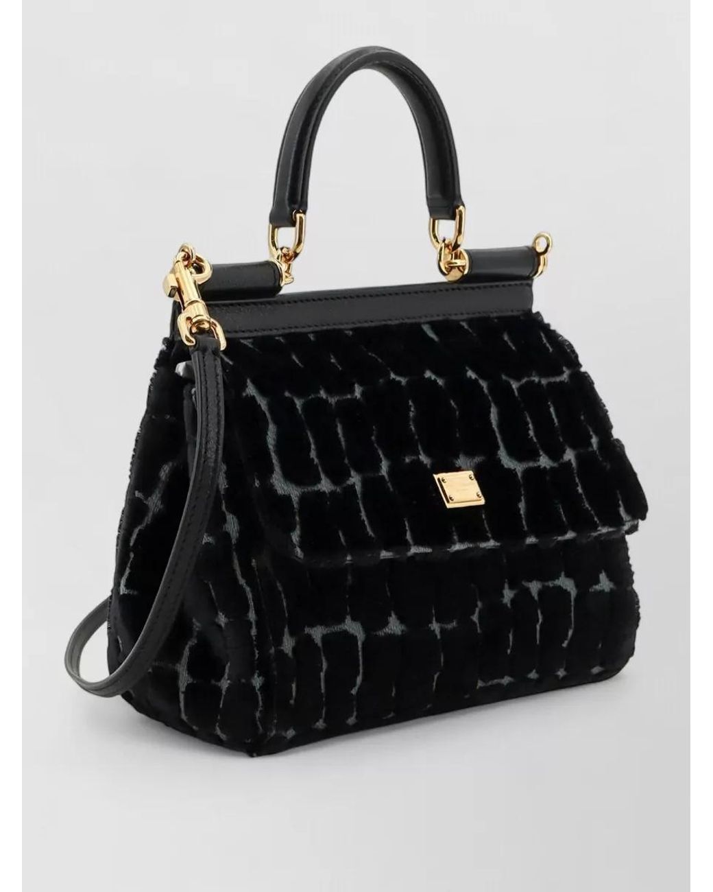 Dolce & Gabbana Black Sicily Small Velvet-Effect Shoulder Bag