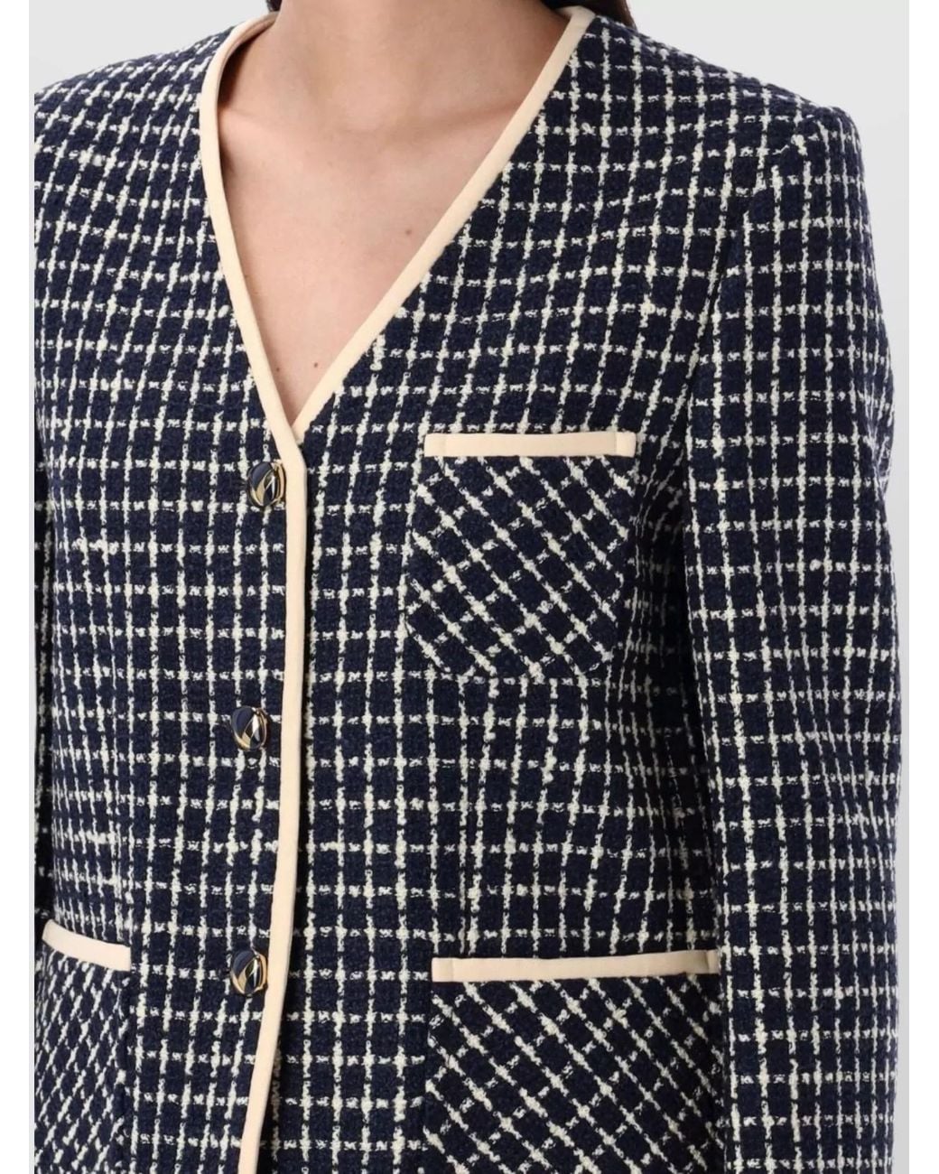 Valentino Garavani Blue Boucle Wool Blend Jacket With Contrast Trim