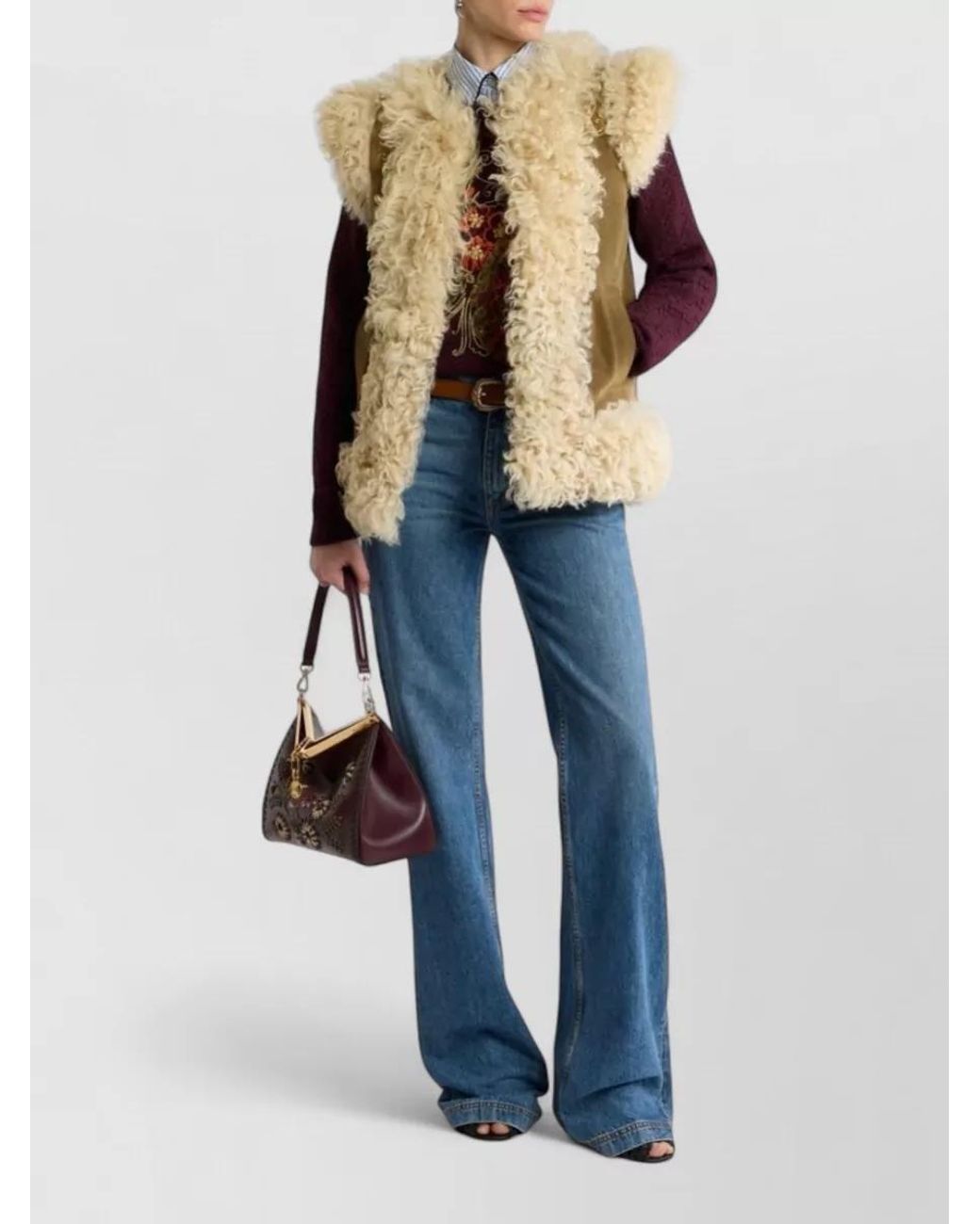 Etro Natural Shearling Embroidered Vest