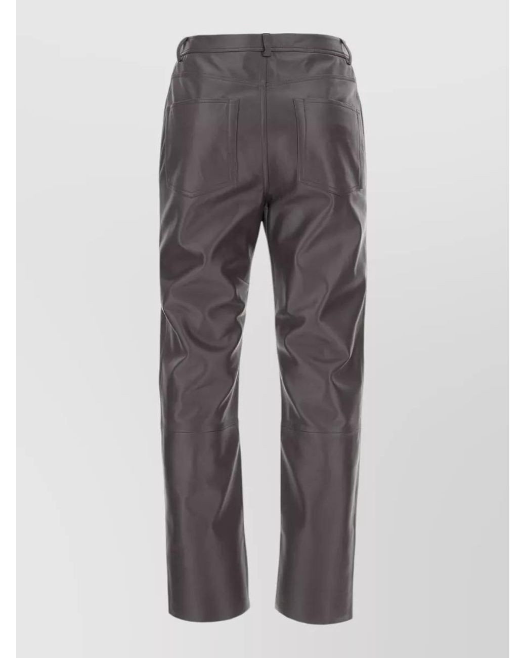 Alberta Ferretti Gray Leather Straight-Leg Trousers