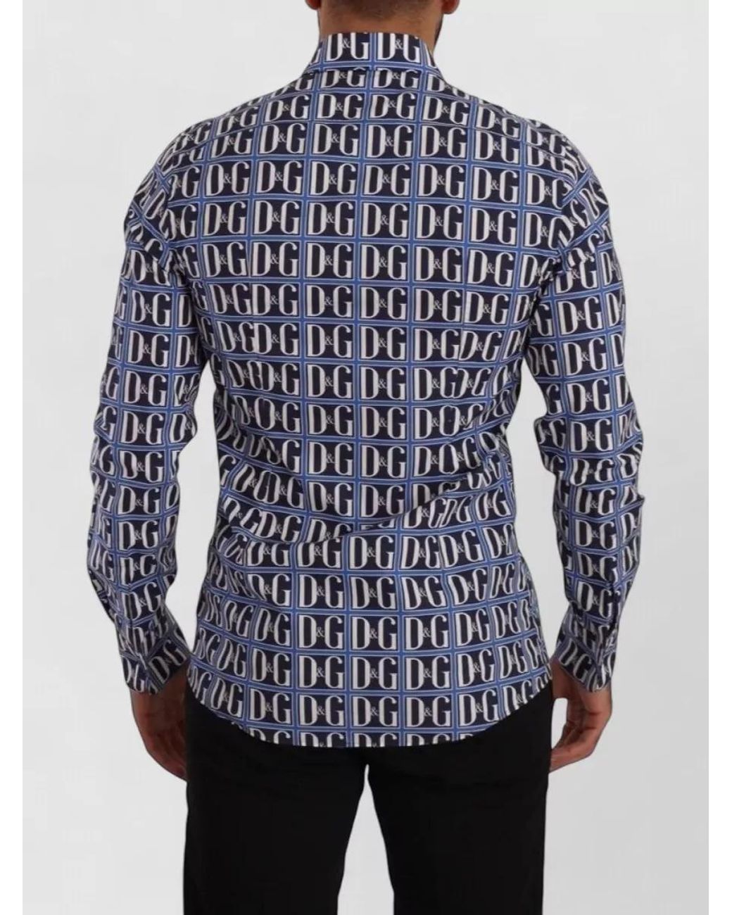 Dolce & Gabbana Blue Cotton Logo Print Slim Fit Long Sleeve T-Shirt for men