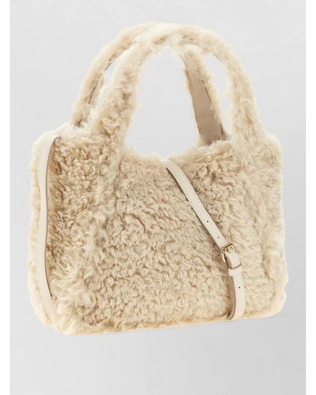 Stella McCartney Natural Stella Logo Shearling-Effect Tote Bag