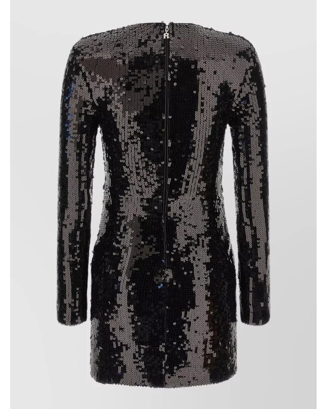 ROTATE BIRGER CHRISTENSEN Black Sequined Draped Floral Appliqué Long-Sleeve Mini Dress