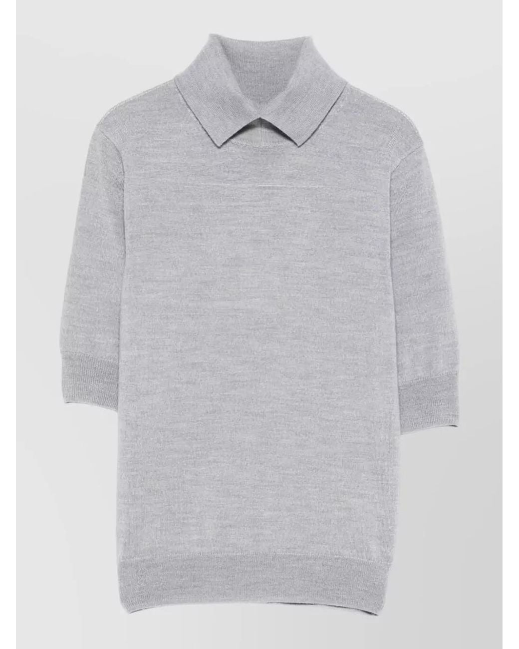 Herskind Gray Merino Wool Fine-Knit Short-Sleeve Polo Top