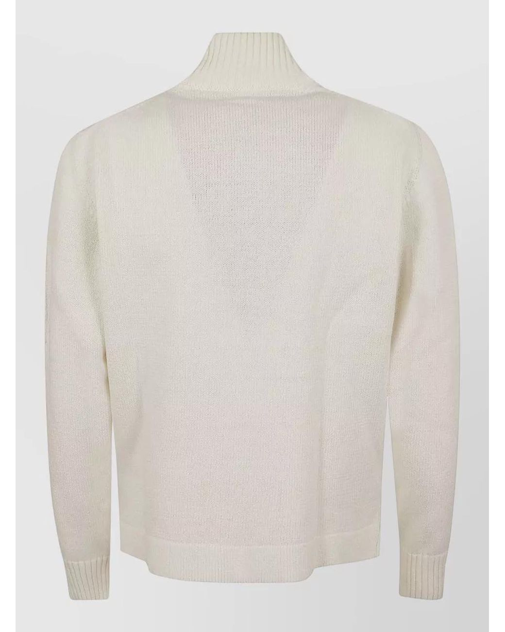 C P Company Natural Cotton Ribbed High Neck Zip Cardigan for men