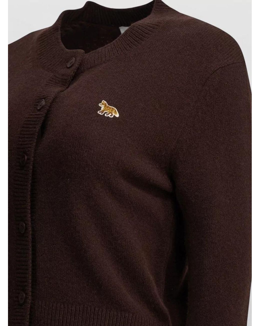 Maison Kitsuné Brown Wool Baby Fox Fitted Ribbed Cardigan
