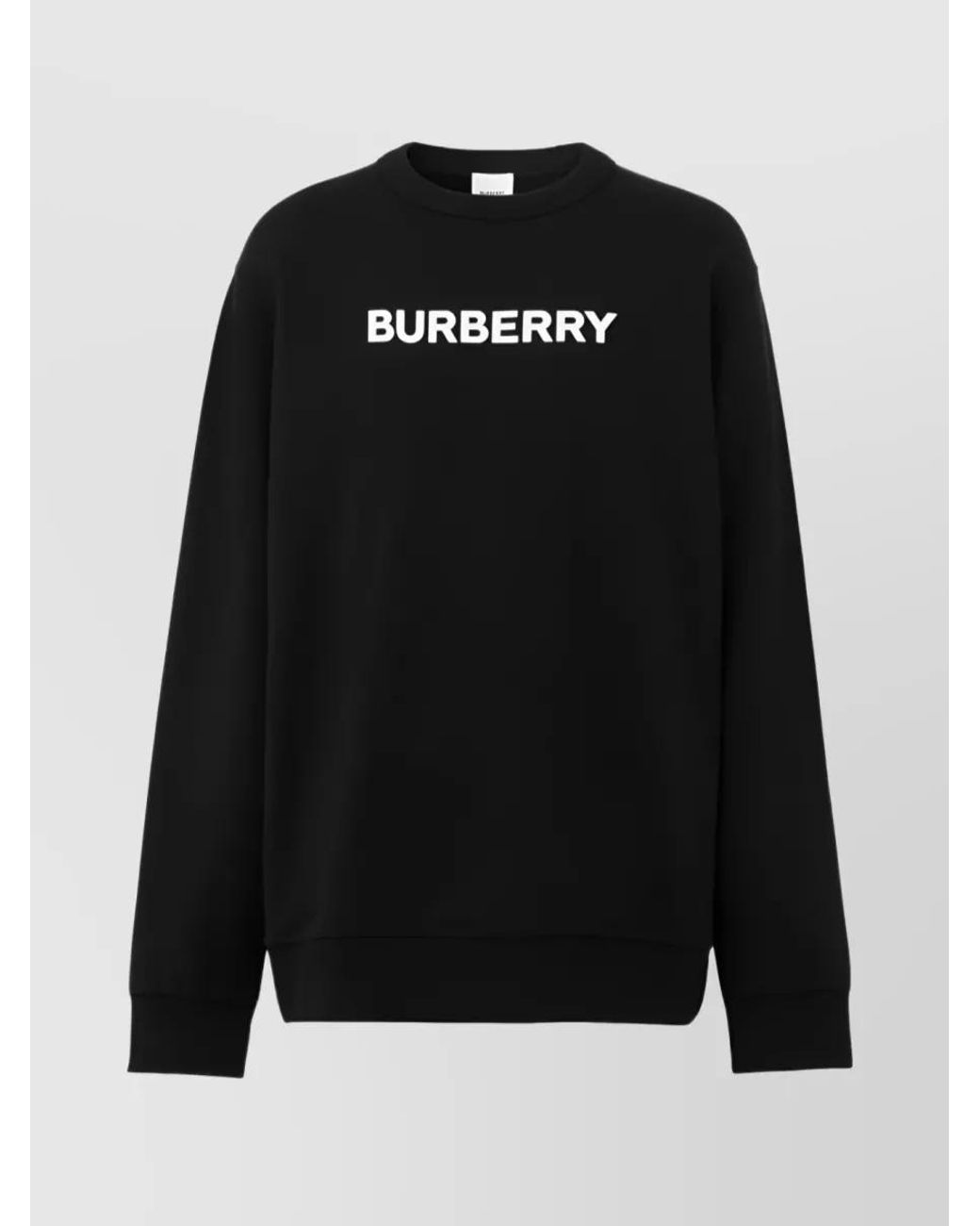 Burberry Black Cotton Logo Print Ribbed Crewneck Sweatshirt for men