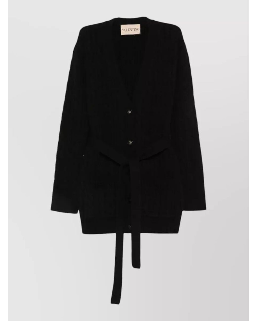 Valentino Garavani Black Cable-Knit Belted Cashmere Cardigan