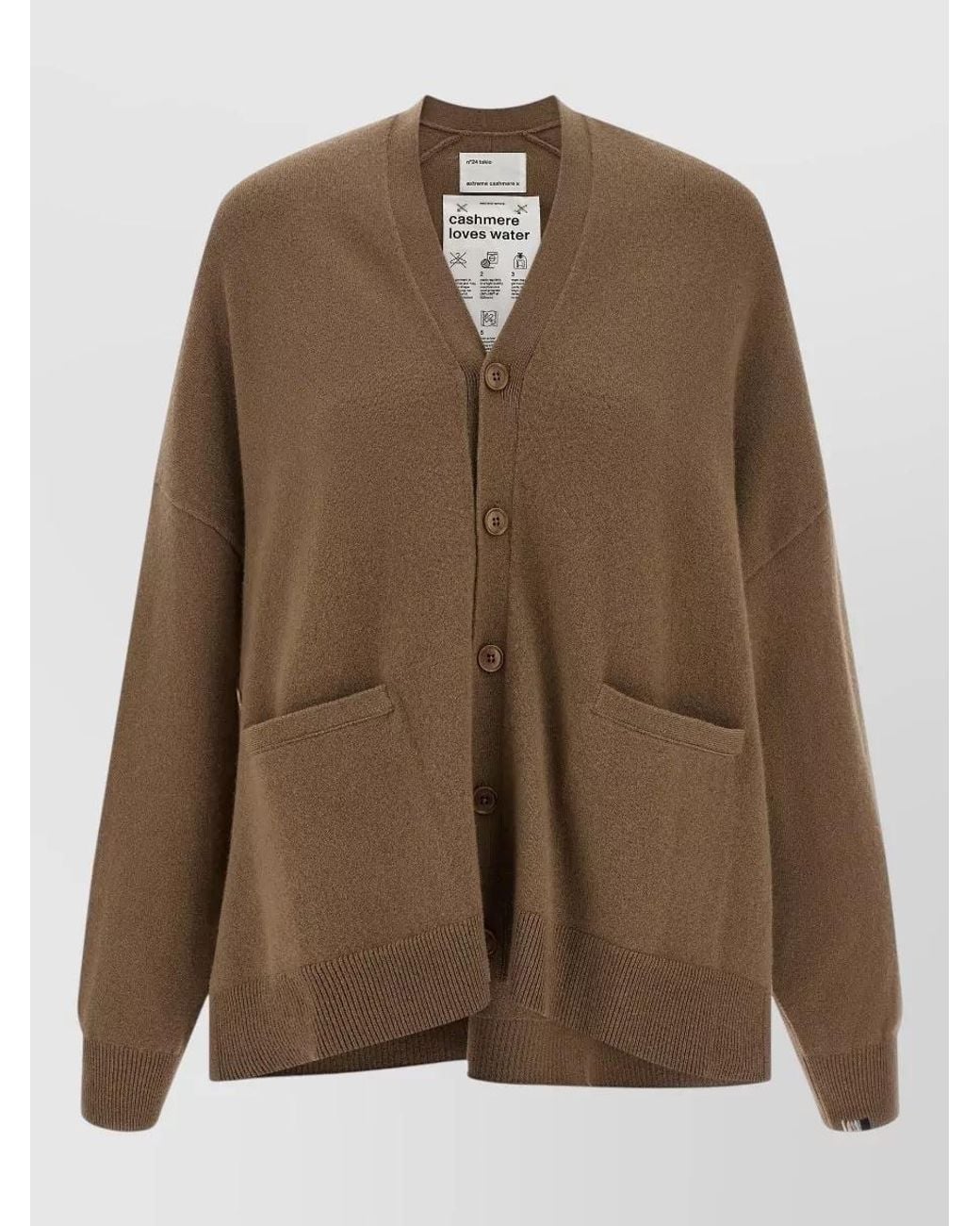 Extreme Cashmere Brown Cashmere Oversized Ribbed V-Neck Cardigan