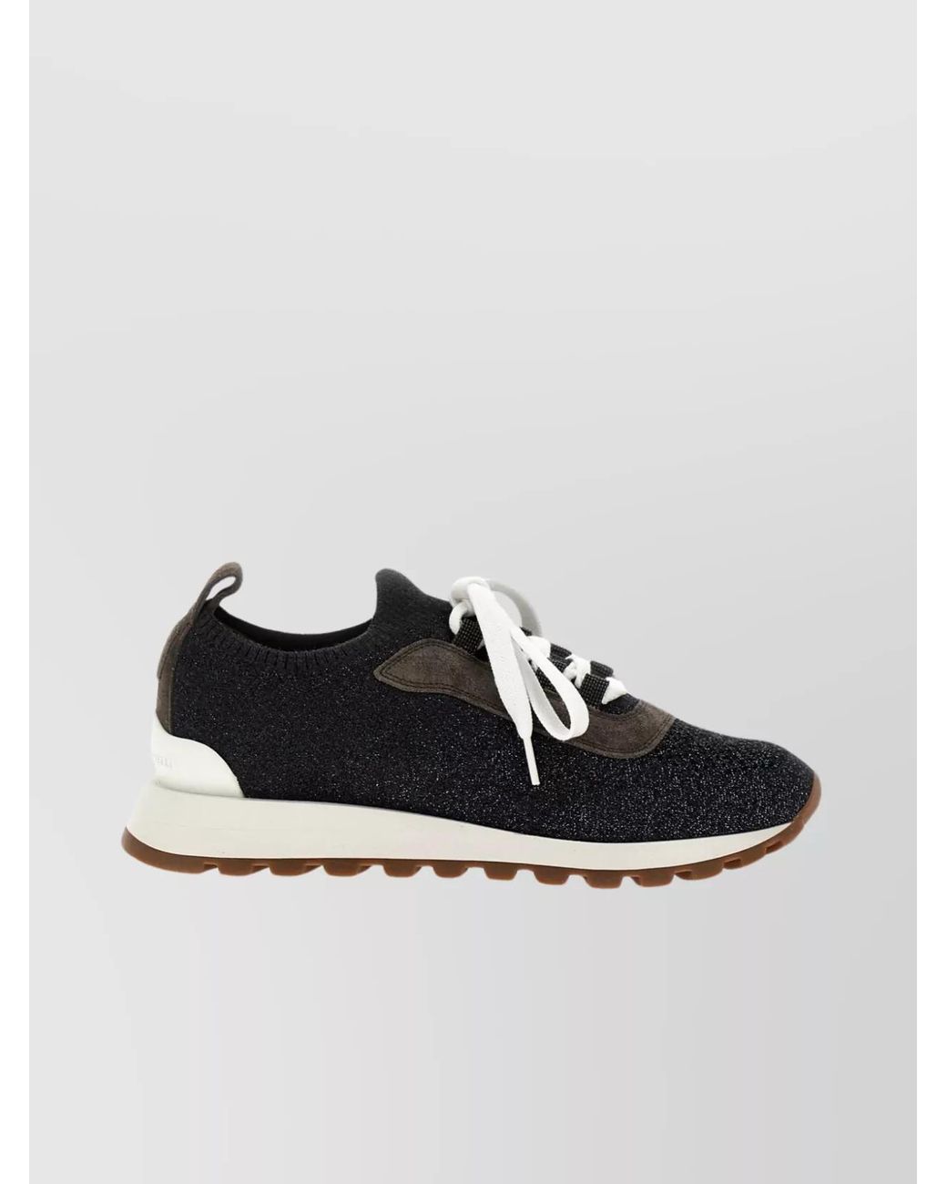 Brunello Cucinelli Black Leather Sock-Style Low-Top Sneakers