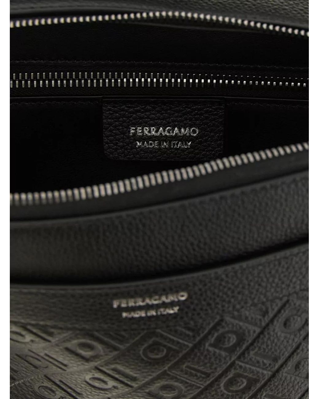 Ferragamo Black Leather Embossed Monogram Shoulder Bag for men