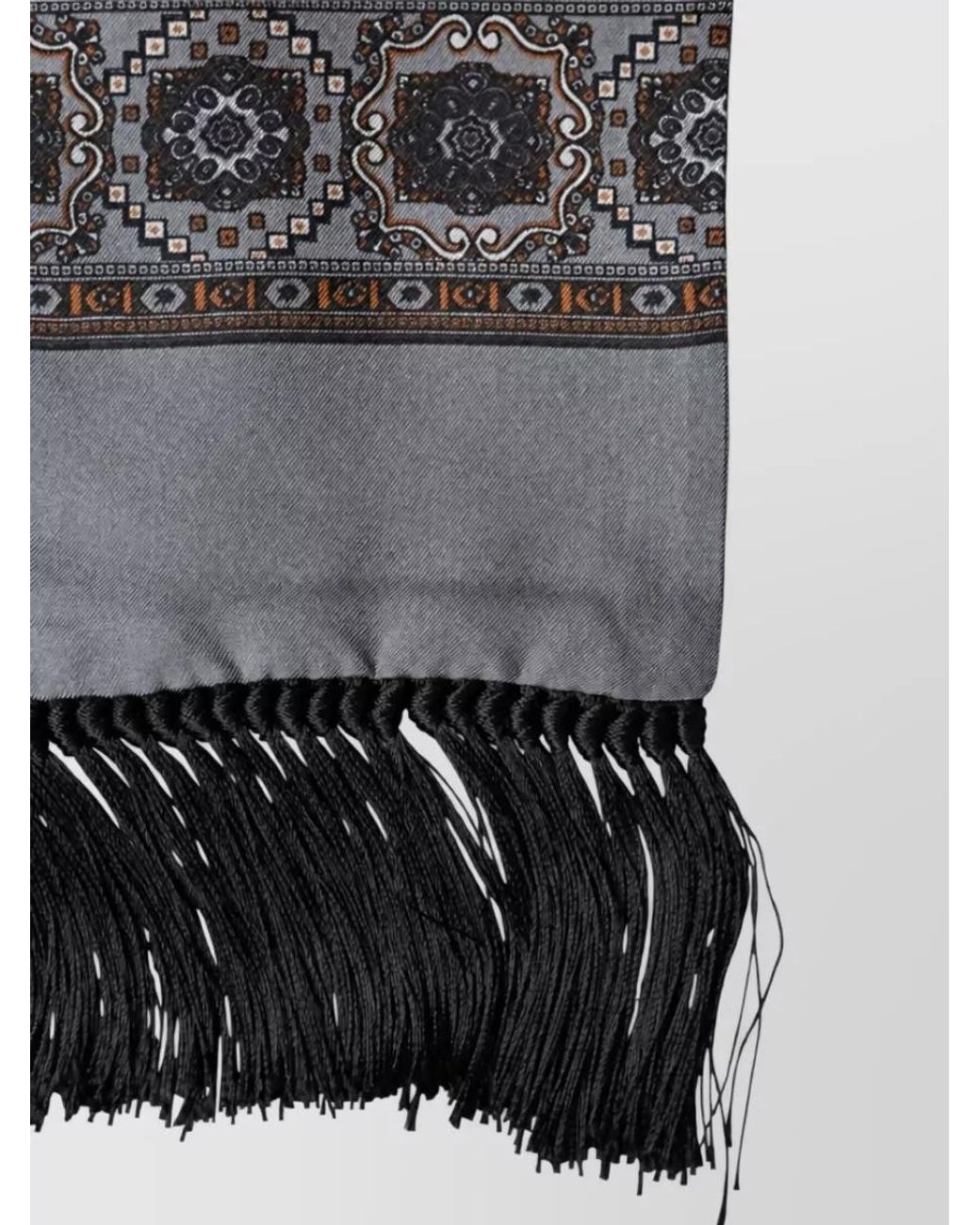 Dolce & Gabbana Gray Silk Patterned Fringed Scarf