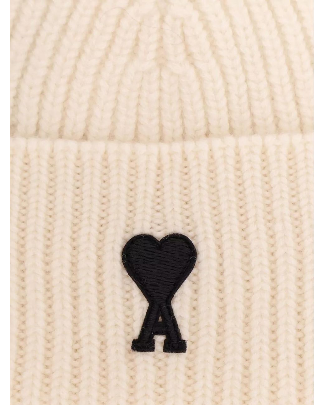 AMI Natural Wool Ribbed Beanie for men