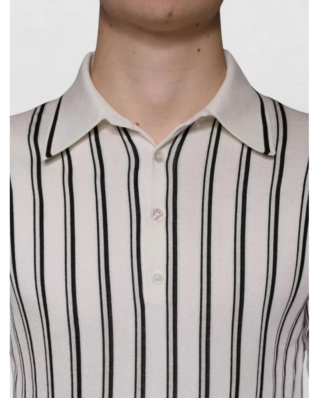 Dolce & Gabbana White Silk Striped Short-Sleeve Polo Shirt for men