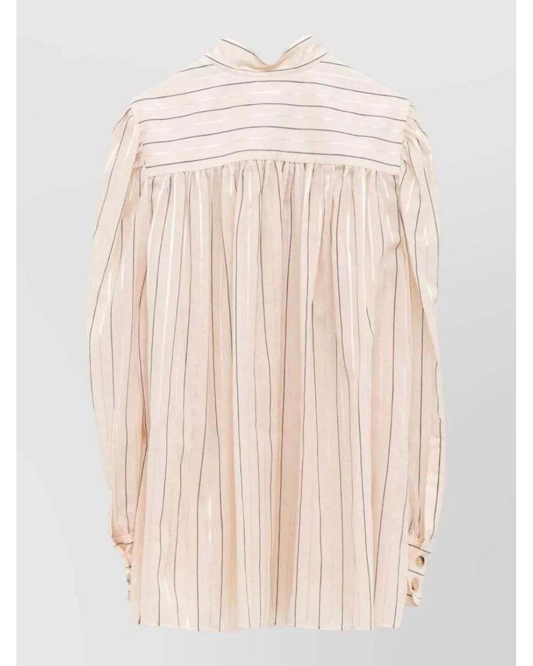 Chloé Natural Striped Silk High-Neck Gathered Shirt