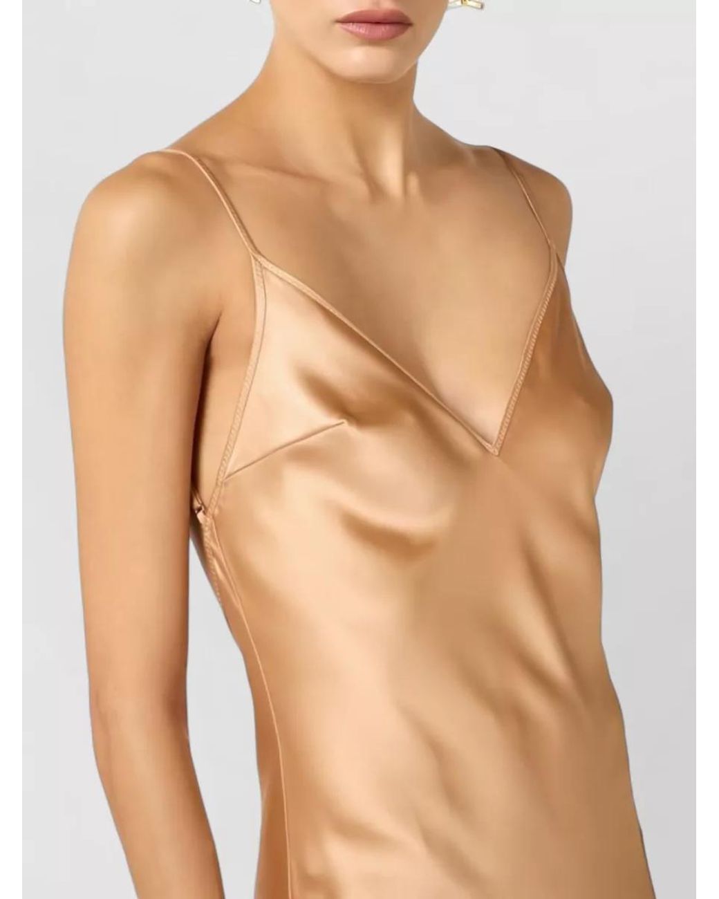 Elisabetta Franchi White Satin V-Neck Sleeveless Gown