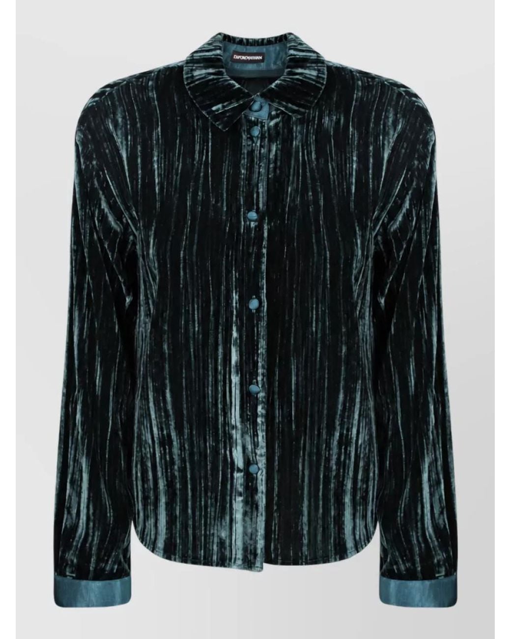 Emporio Armani Black Pleated Velvet Long-Sleeve Shirt