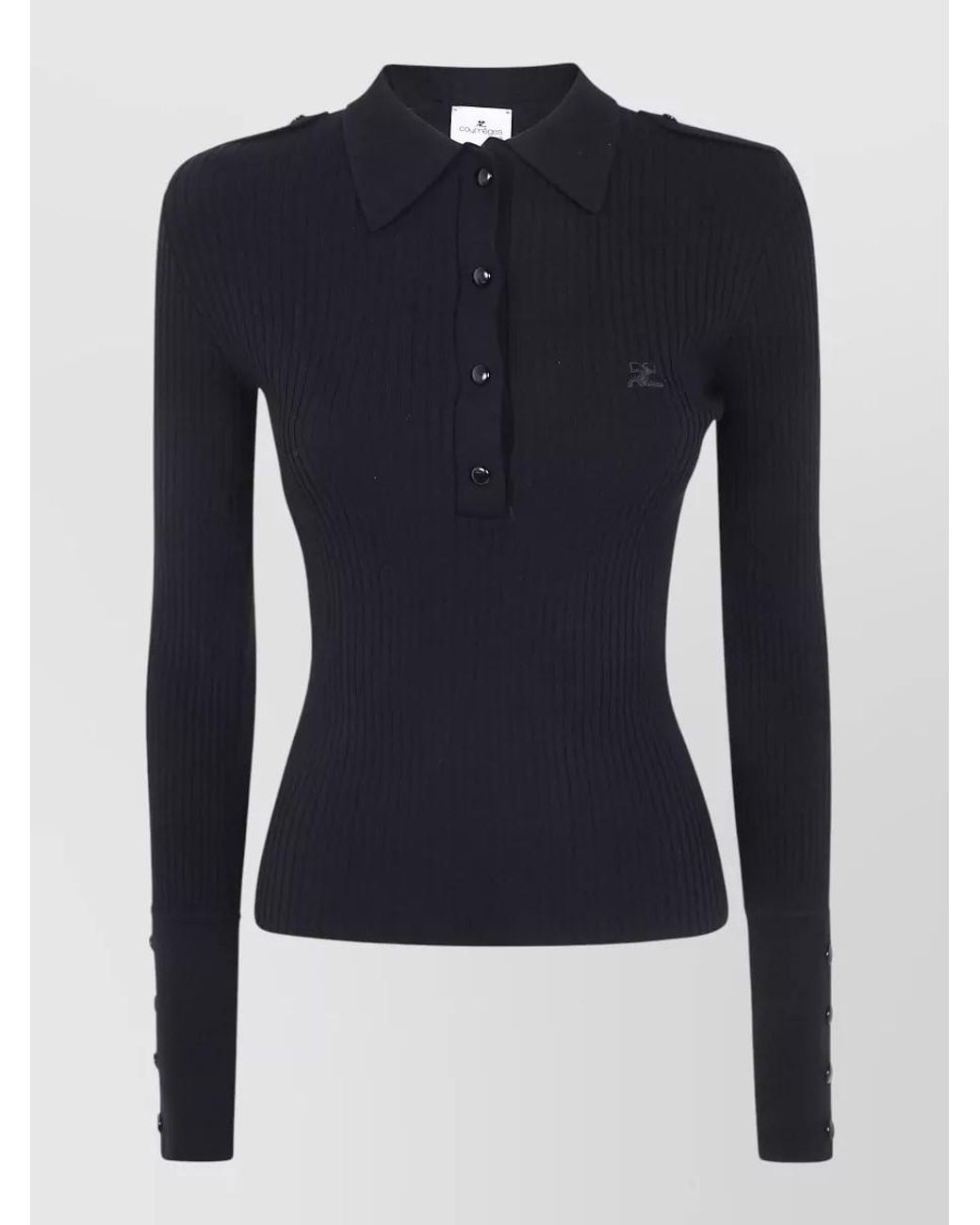 Courreges Blue Ribbed Knit Long Sleeve Polo Top