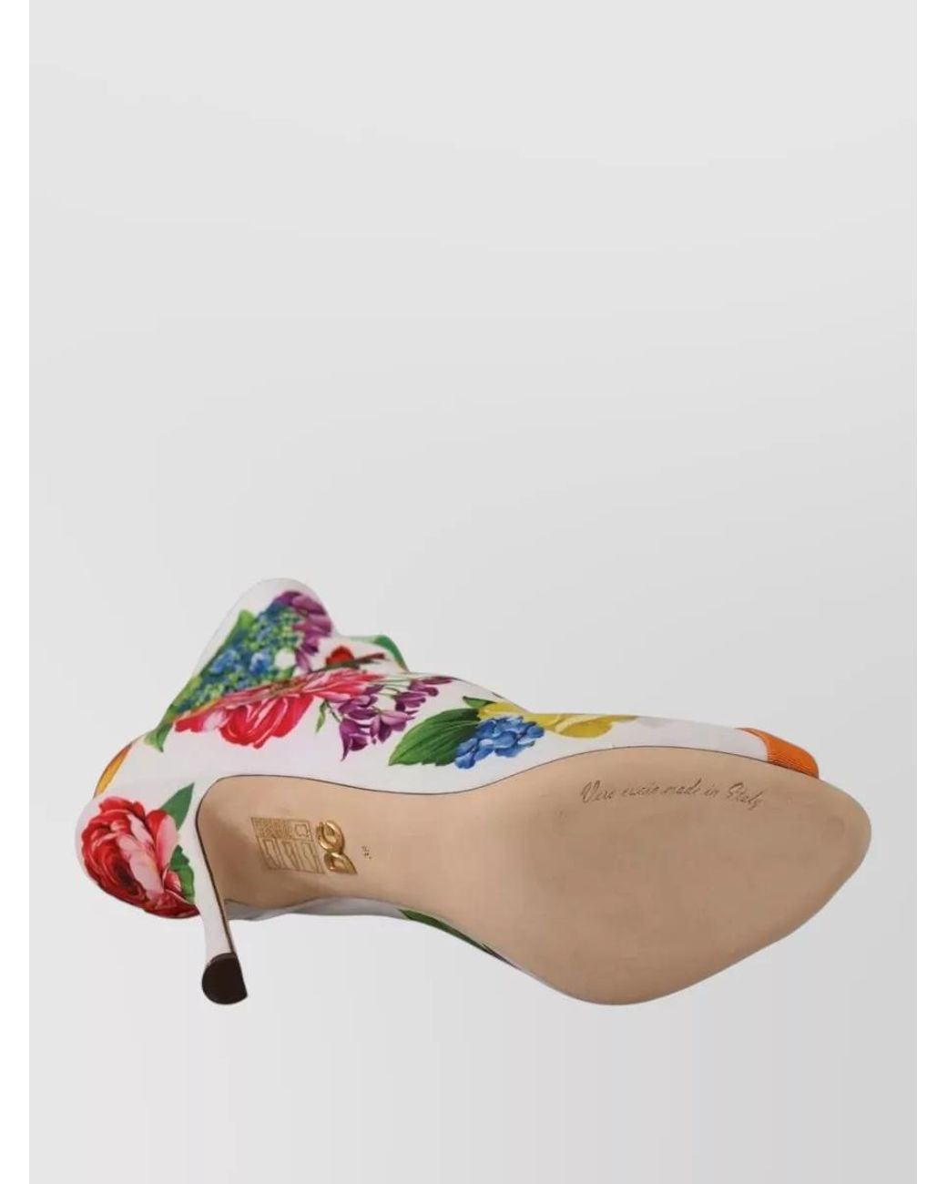 Dolce & Gabbana White Floral-Print Open-Toe Ankle Boots