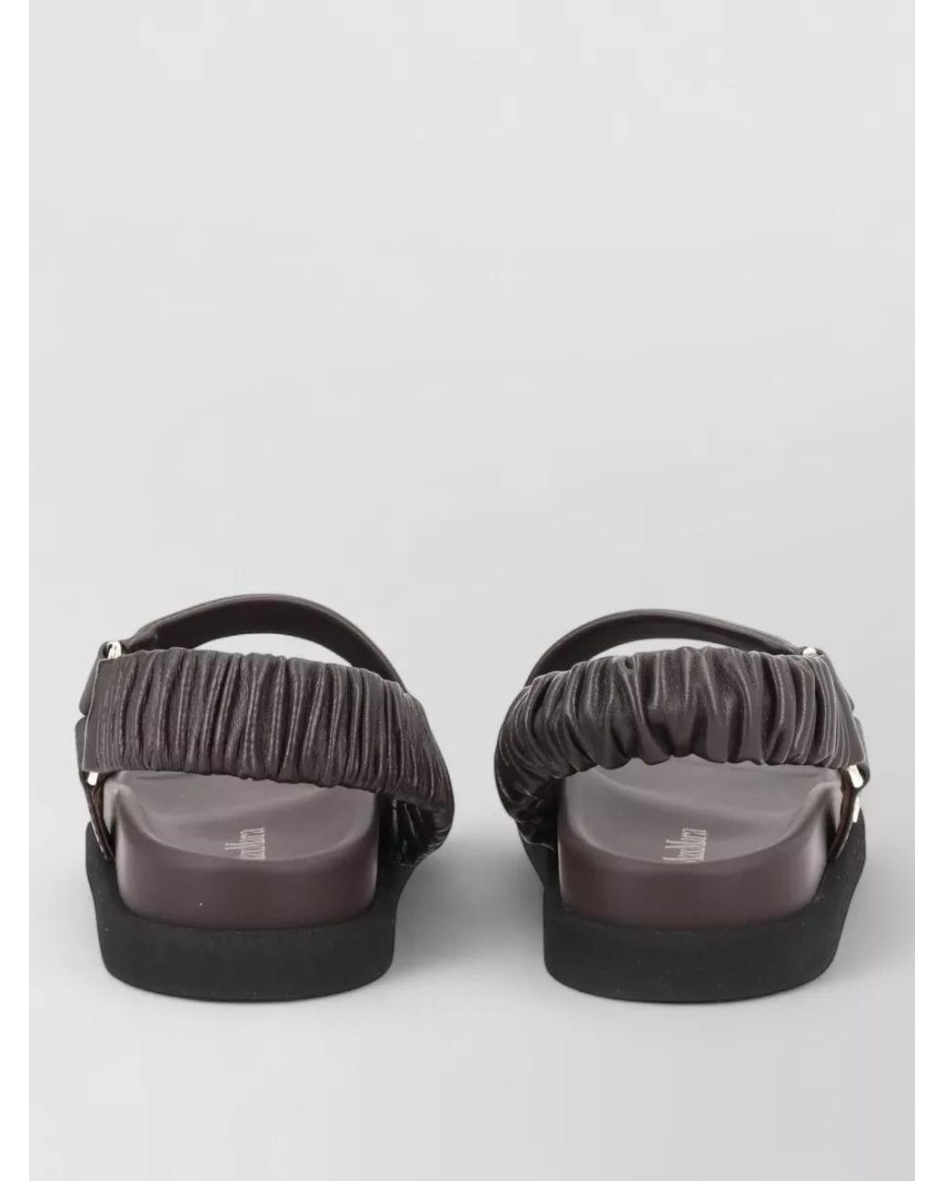 Max Mara Gray Leather Macro Slides