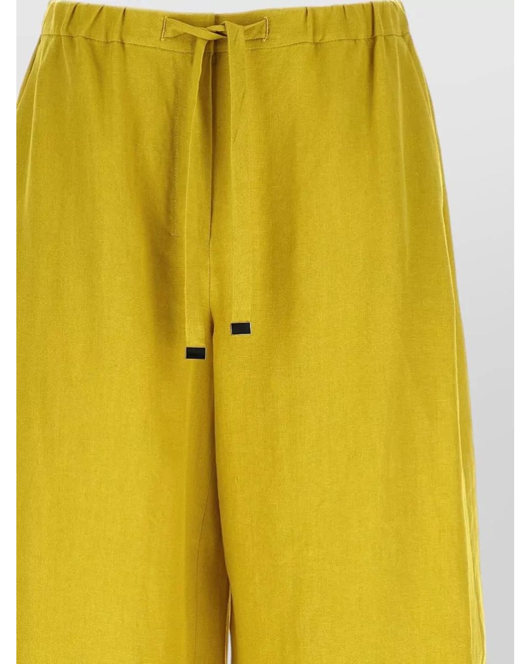 Max Mara Yellow Linen Cropped Wide-Leg Shorts
