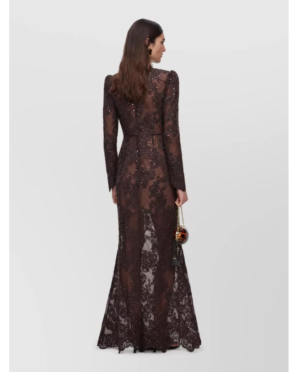 Self-Portrait Brown Sequin Lace Maxi Dress