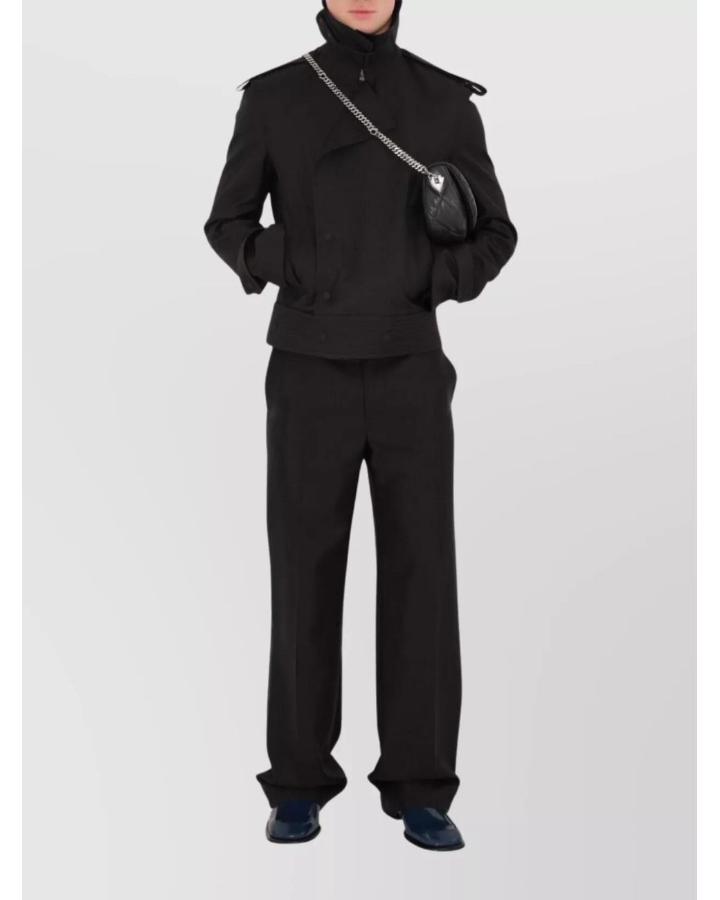 Burberry Black Wool Silk Blend Mid-Rise Wide-Leg Trousers for men