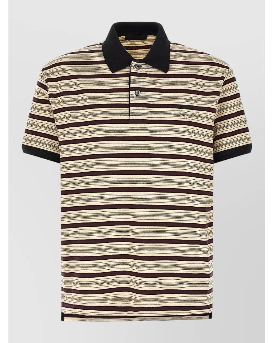 Prada Natural Striped Short-Sleeve Polo Shirt for men