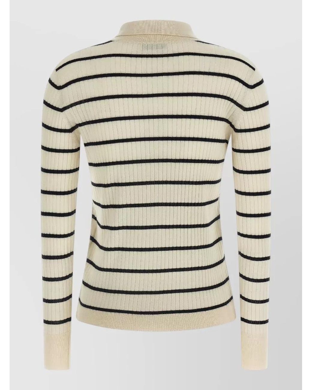 Max Mara Gray Cashmere Silk Ribbed Striped Long-Sleeve Polo Top