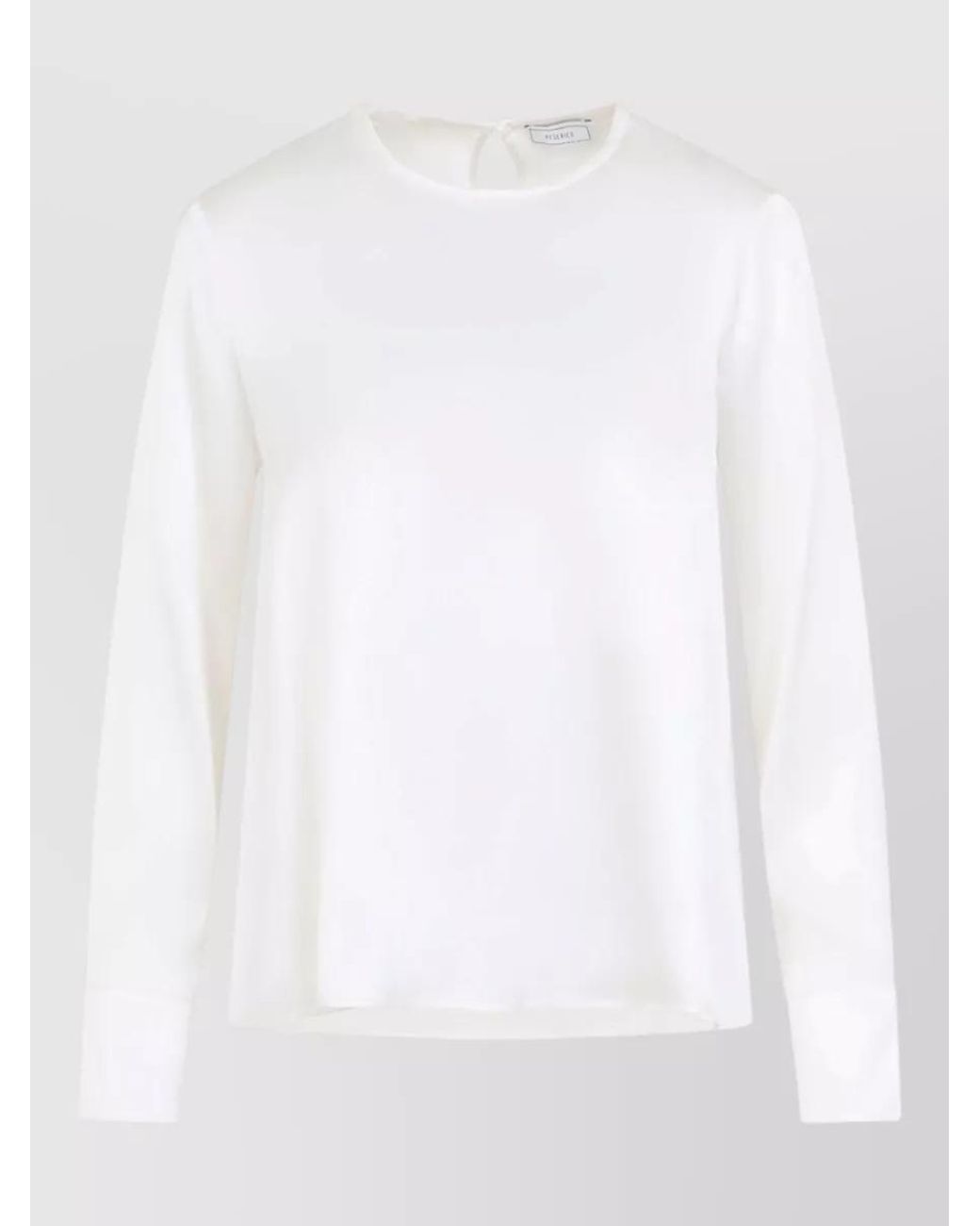 Peserico White Silk Satin Long-Sleeve Blouse